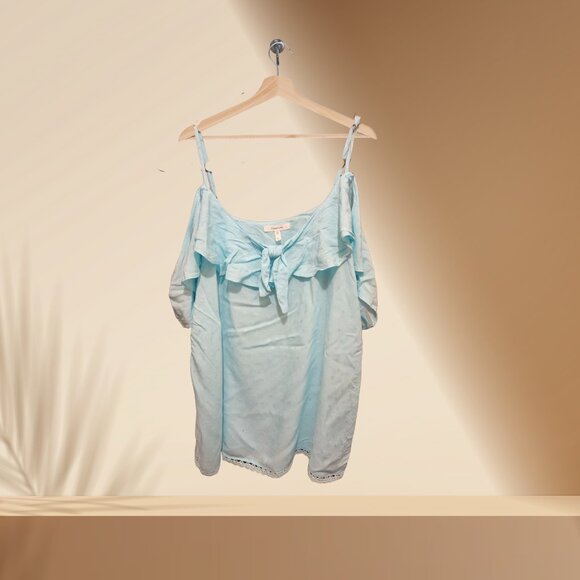 Maurices Light Blue Off-Shoulder Tie Front Top | Size L - Picture 1 of 3